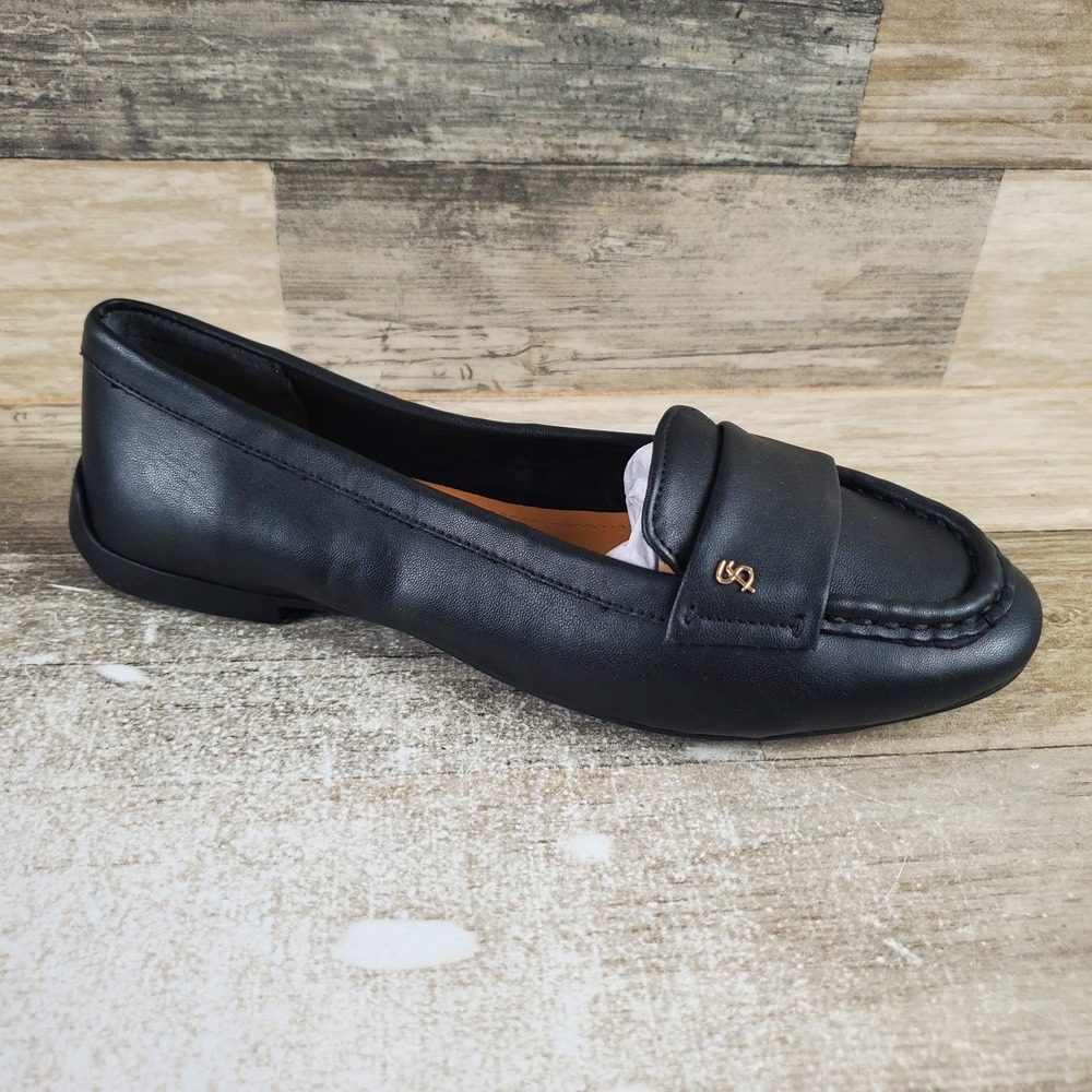Franco Sarto Faris Womens Flats Loafers Sz 6 M Black Leather Slip On Round Toe